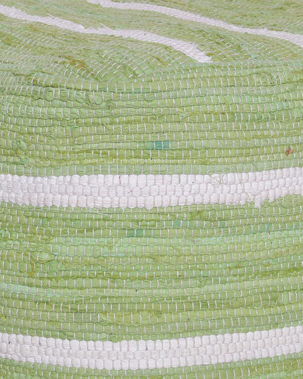 18" Green And White Cotton Cube Striped Pouf Ottoman