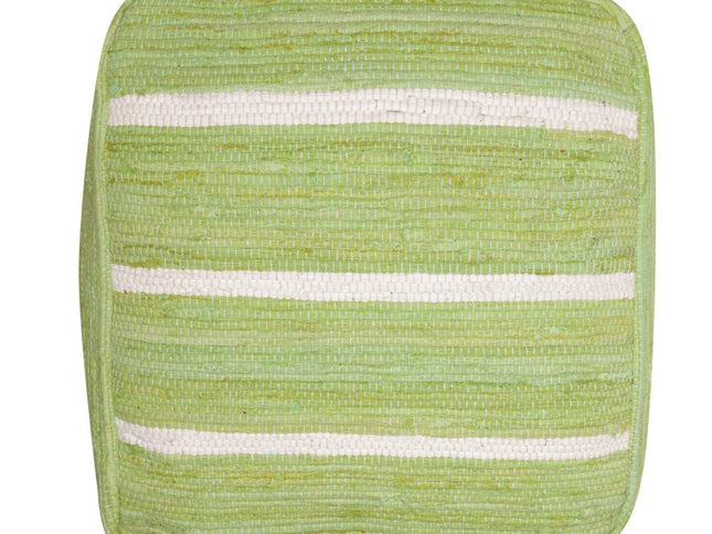 18" Green And White Cotton Cube Striped Pouf Ottoman