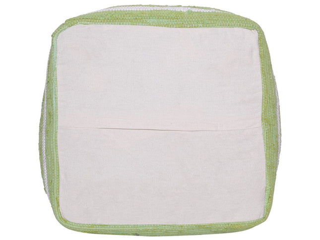 18" Green And White Cotton Cube Striped Pouf Ottoman