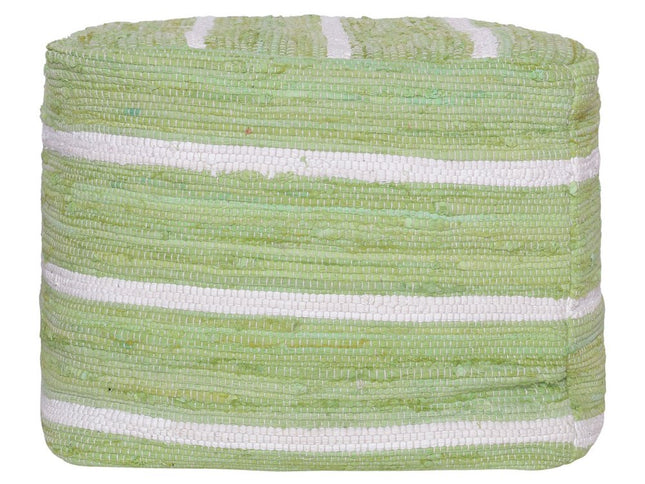 18" Green And White Cotton Cube Striped Pouf Ottoman