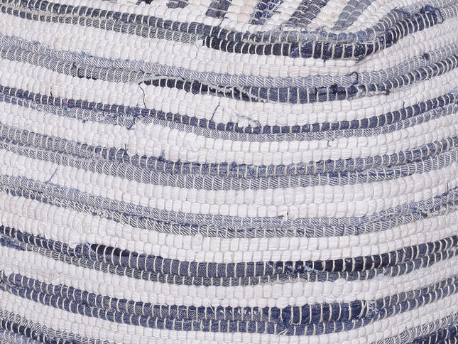 18" Blue Cotton Cube Striped Pouf Ottoman