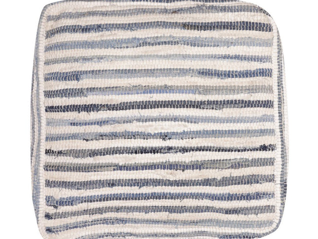 18" Blue Cotton Cube Striped Pouf Ottoman