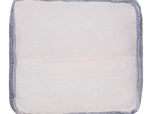 18" Blue Cotton Cube Striped Pouf Ottoman