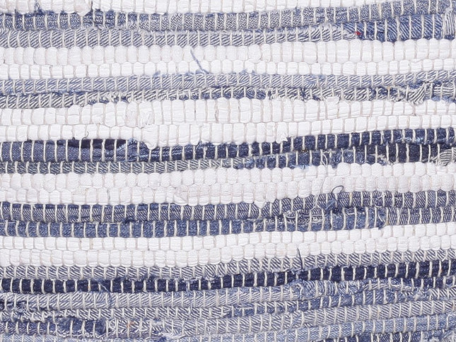 18" Blue Cotton Cube Striped Pouf Ottoman