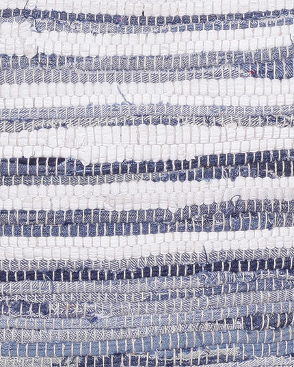 18" Blue Cotton Cube Striped Pouf Ottoman