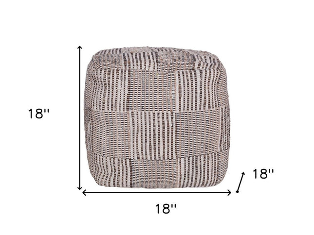 18" Brown Cotton Cube Geometric Pouf Ottoman