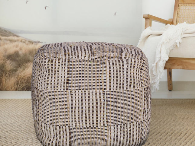 18" Brown Cotton Cube Geometric Pouf Ottoman