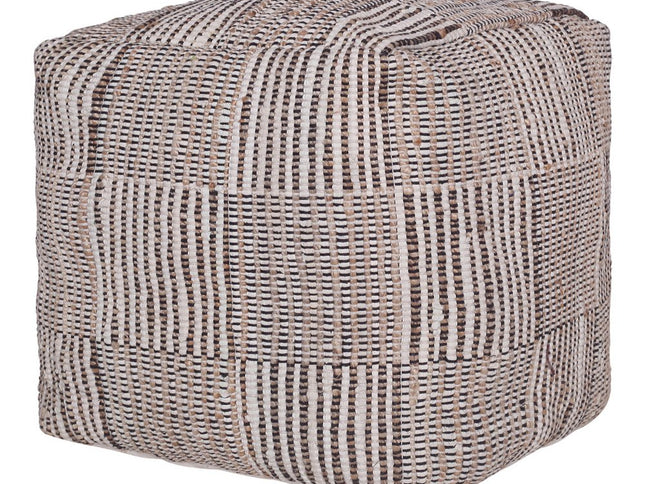 18" Brown Cotton Cube Geometric Pouf Ottoman