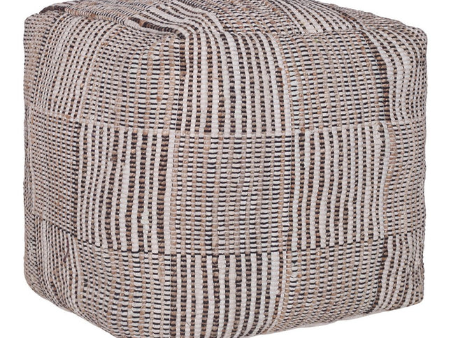 18" Brown Cotton Cube Geometric Pouf Ottoman