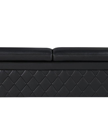 89" Black Italian Leather Sofa With Silver Legs