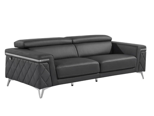 89" Dark Gray Italian Leather Sofa With Silver Legs