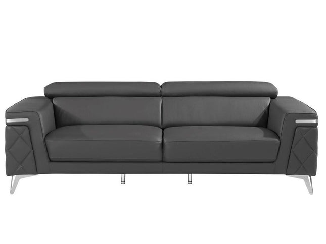 89" Dark Gray Italian Leather Sofa With Silver Legs
