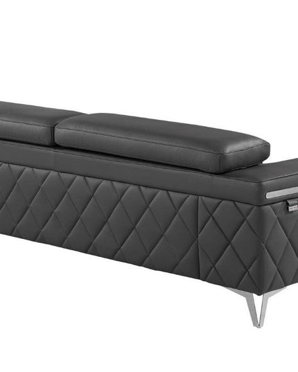 89" Dark Gray Italian Leather Sofa With Silver Legs