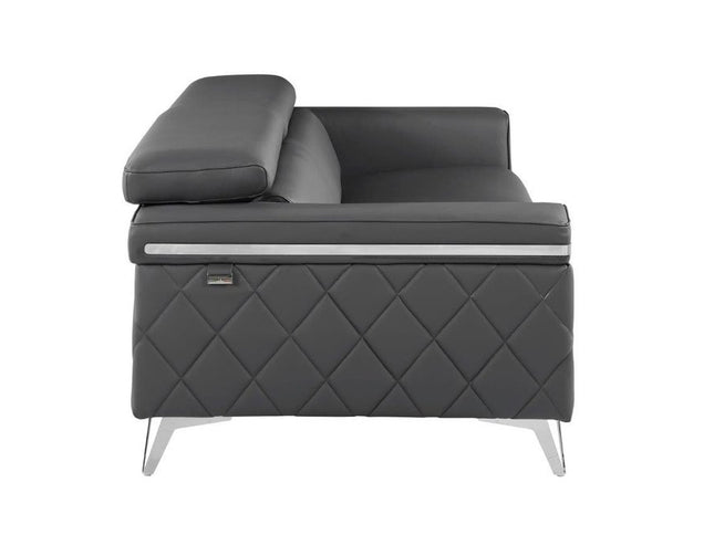 89" Dark Gray Italian Leather Sofa With Silver Legs