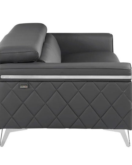 89" Dark Gray Italian Leather Sofa With Silver Legs