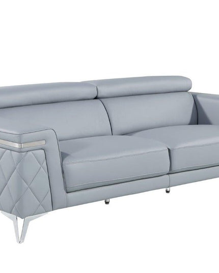 89" Light Blue Italian Leather Sofa With Silver Legs