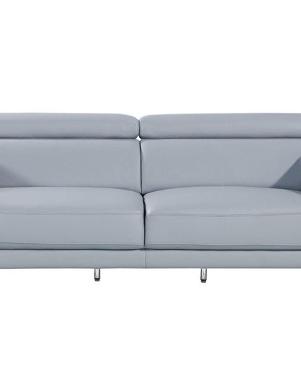89" Light Blue Italian Leather Sofa With Silver Legs