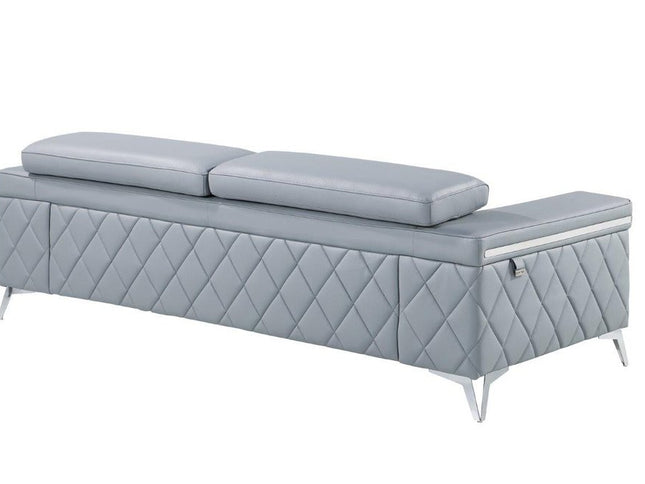 89" Light Blue Italian Leather Sofa With Silver Legs