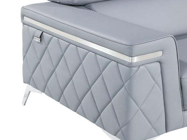 89" Light Blue Italian Leather Sofa With Silver Legs