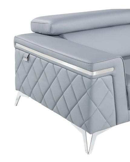 89" Light Blue Italian Leather Sofa With Silver Legs