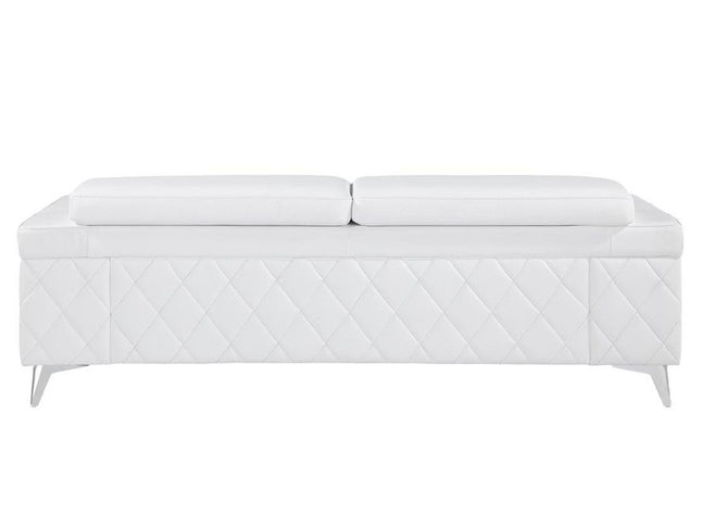 89" White Italian Leather Sofa With Silver Legs