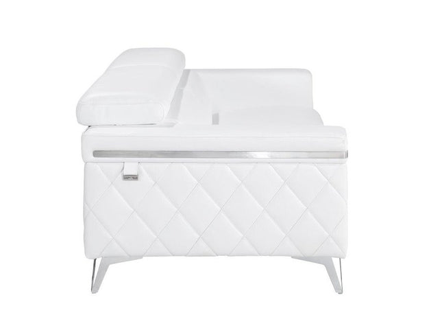 89" White Italian Leather Sofa With Silver Legs