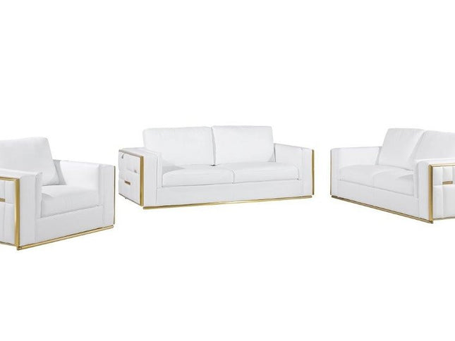 White Top Grain Leather Five Person Seating Set