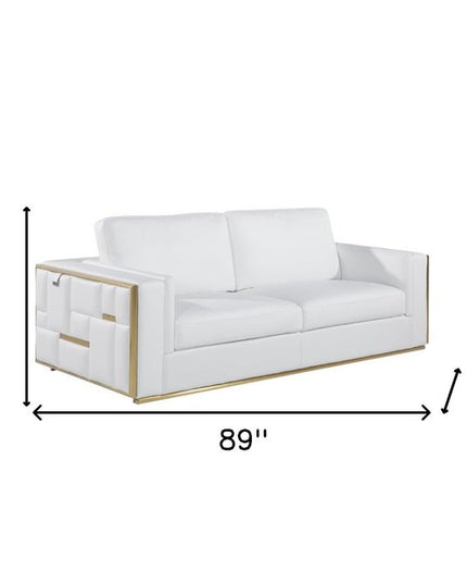 White Top Grain Leather Five Person Seating Set