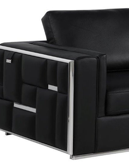 Two Piece Indoor Black Italian Leather Four Person Seating Set