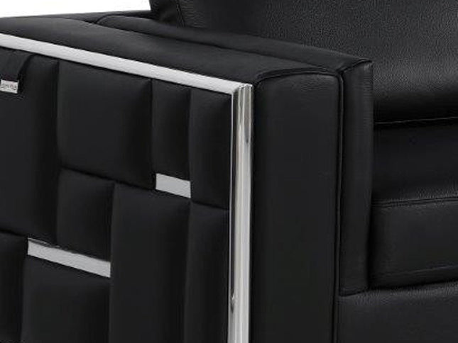 Two Piece Indoor Black Italian Leather Four Person Seating Set