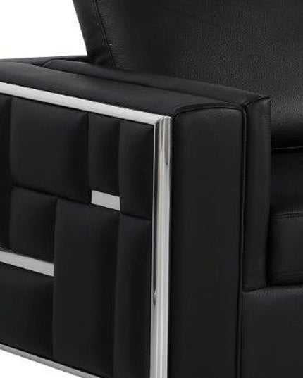 Two Piece Indoor Black Italian Leather Four Person Seating Set