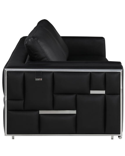 Two Piece Indoor Black Italian Leather Four Person Seating Set