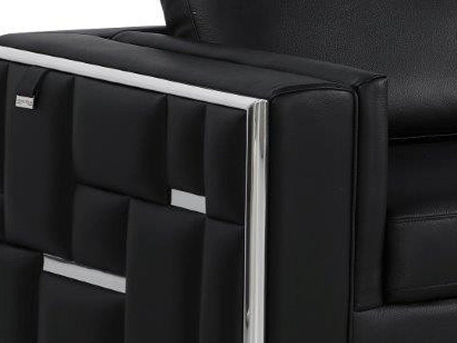 89" Black Italian Leather Sofa With Silver Legs