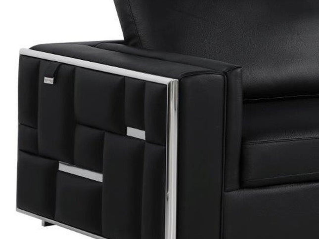 89" Black Italian Leather Sofa With Silver Legs