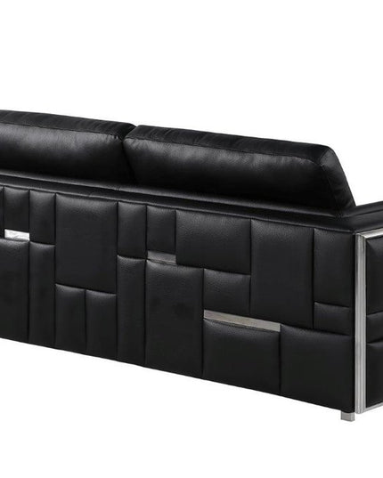 89" Black Italian Leather Sofa With Silver Legs