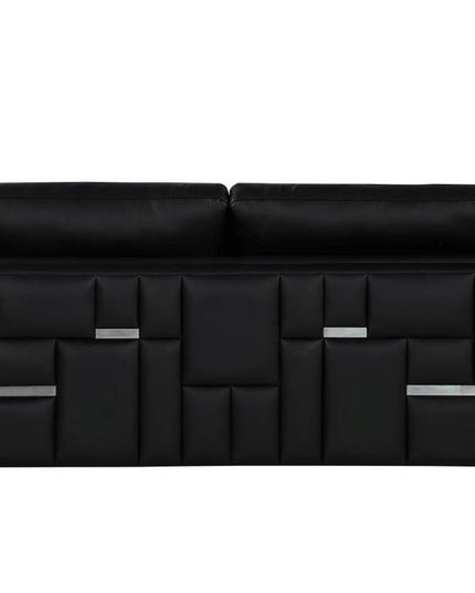 89" Black Italian Leather Sofa With Silver Legs