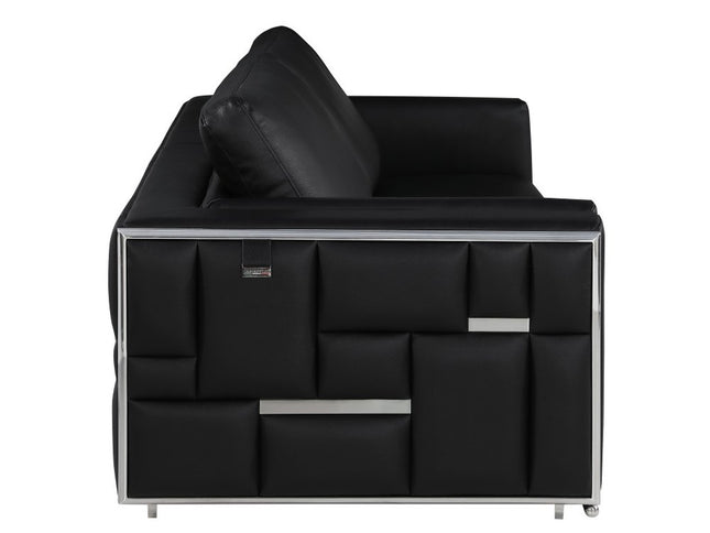 89" Black Italian Leather Sofa With Silver Legs
