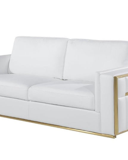 Two Piece White Italian Leather Five Person Seating Set