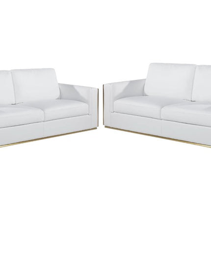 Two Piece White Italian Leather Five Person Seating Set