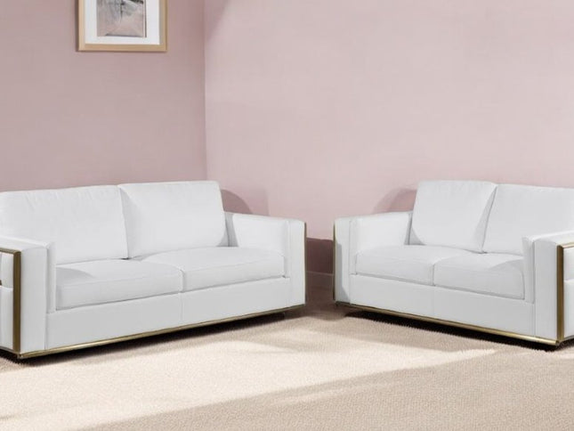 Two Piece White Italian Leather Five Person Seating Set