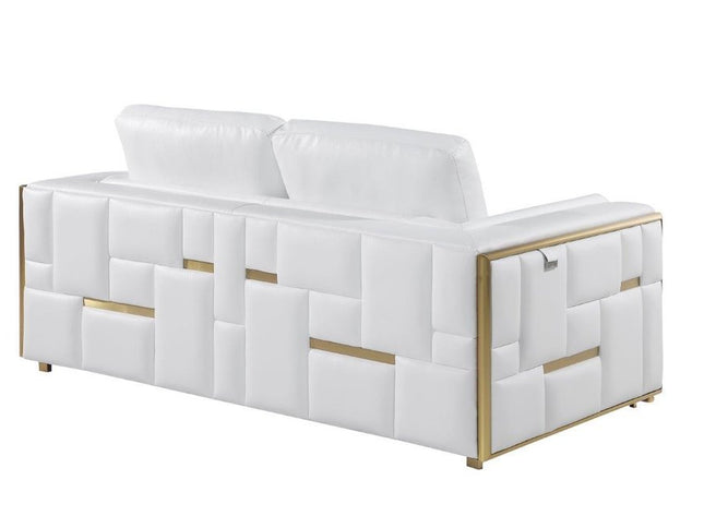 Two Piece White Italian Leather Five Person Seating Set