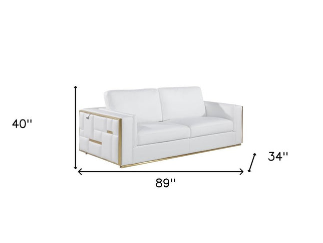 Two Piece White Italian Leather Five Person Seating Set