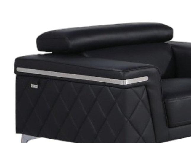 Three Piece Black Italian Leather Five Person Seating Set