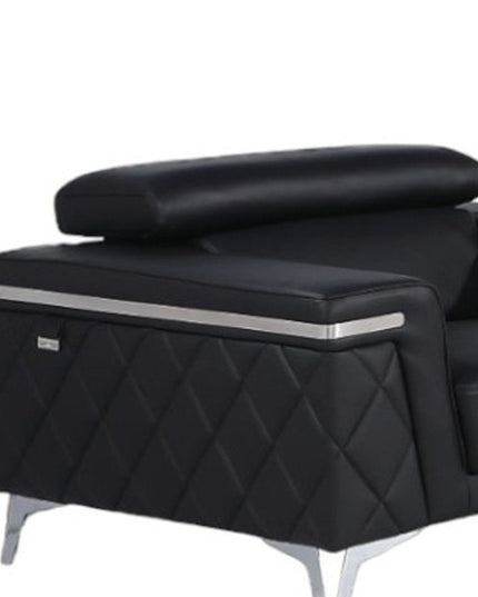 Three Piece Black Italian Leather Five Person Seating Set