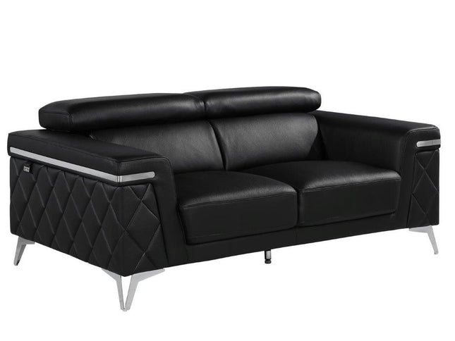 Three Piece Black Italian Leather Five Person Seating Set