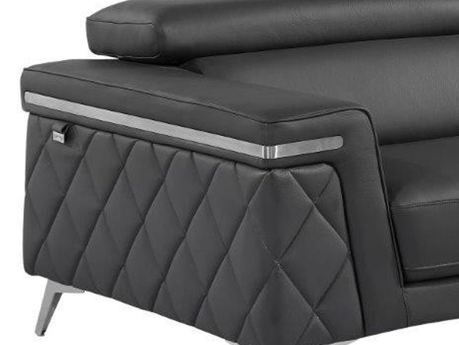 Three Piece Gray Top Grain Leather Five Person Seating Set