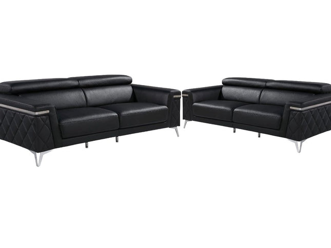 Two Piece Black Italian Leather Four Person Seating Set
