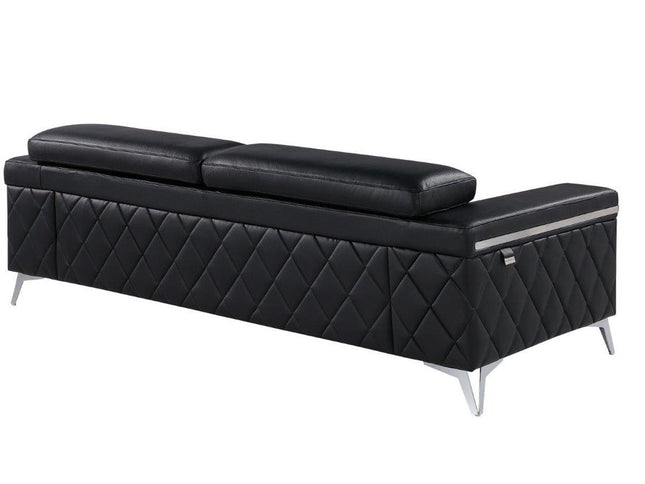 Two Piece Black Italian Leather Four Person Seating Set