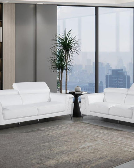 Two Piece Indoor White Italian Leather Five Person Seating Set