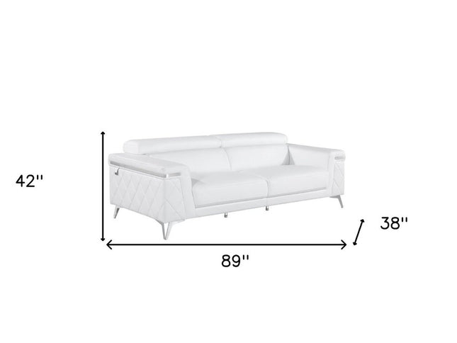 Two Piece Indoor White Italian Leather Five Person Seating Set